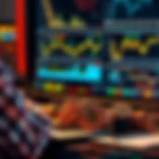 A person calculating taxes on Bitcoin profits while looking at charts and graphs on a laptop