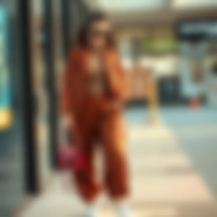 A woman wearing a baggy outfit styled with feminine accessories like a handbag and jewelry, looking confident and stylish.