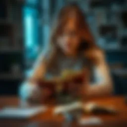 A woman sitting at a table, staring at an empty wallet with a worried expression, symbolizing financial loss after trading failures and tax issues.