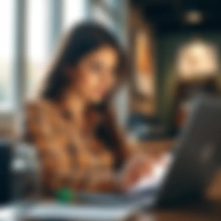 A woman examines savings account details on her laptop with a thoughtful expression, considering financial choices.