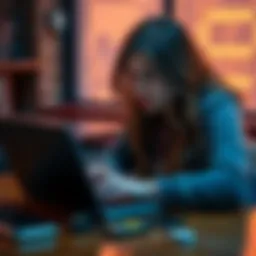 Woman Searching for Lost Bitcoin A woman uses an old laptop, looking concerned as she searches for her lost Bitcoin wallet from 2013.