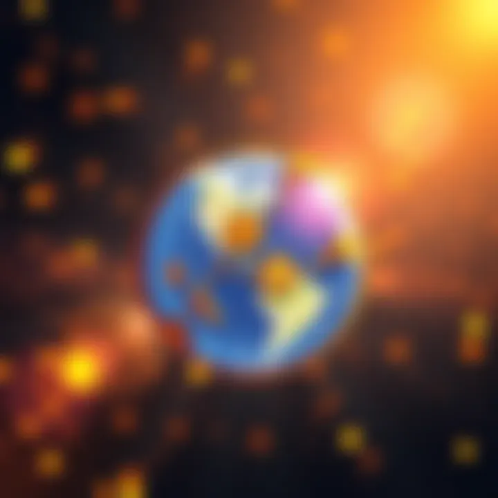 A graphic showing a globe with people donating small coins to symbolize global micro-donations.