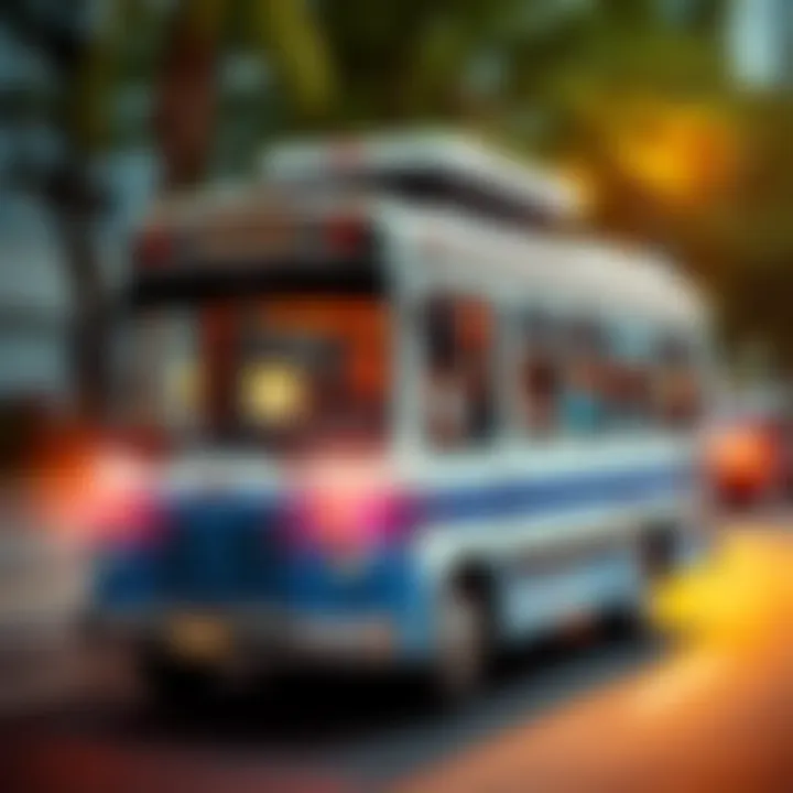 A tiny bus carrying passengers, showcasing a fun travel experience