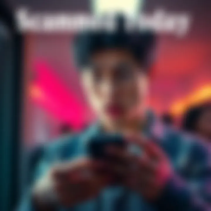 A worried person looking at their phone, expressing concern over falling for a scam