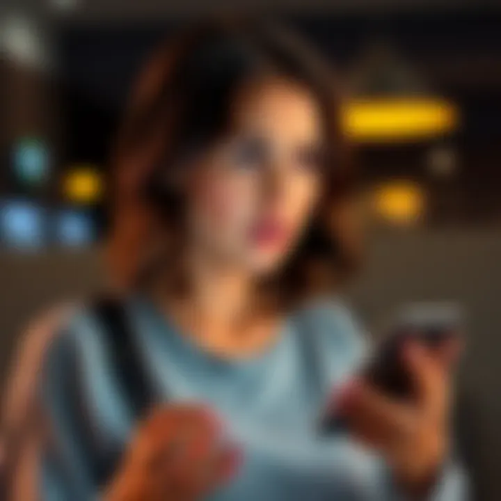 A worried woman discussing her friend's Bitcoin investment with a concerned expression, holding a phone showing a financial app