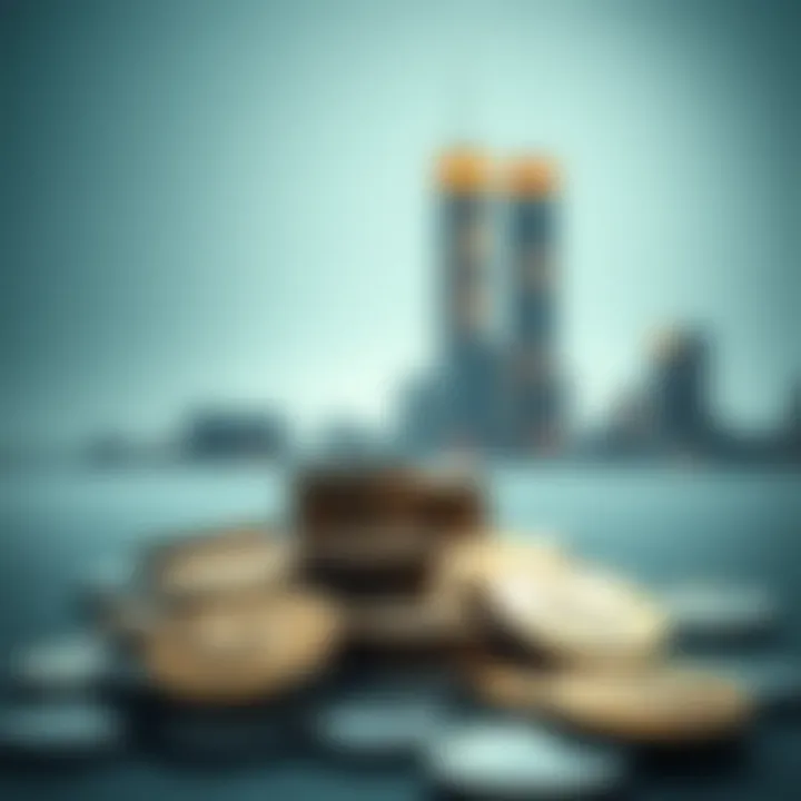 A collection of coins recovered from the World Trade Center after 9/11, displayed on a table with a soft focus background.