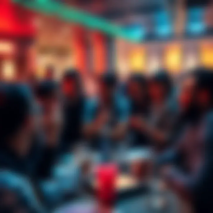 A group of XLM enthusiasts meeting and discussing their investment strategies with positive expressions, showcasing unity and hope in the cryptocurrency market.
