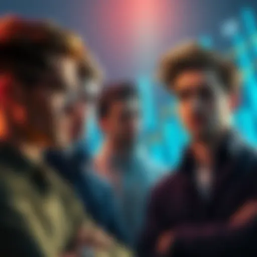 Group of XRP holders looking disappointed while discussing the lack of options to trade XRP for Ripple shares, with cryptocurrency graphics in the background.