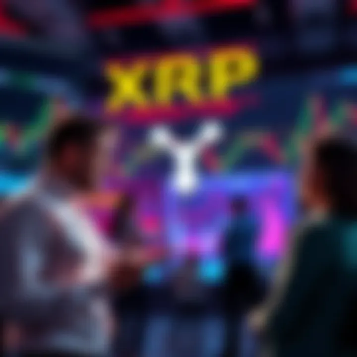 People discussing XRP price predictions with charts and graphs in the background