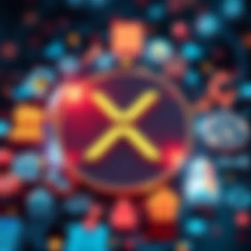 XRP symbol surrounded by icons representing banking and finance, showcasing confidential transactions