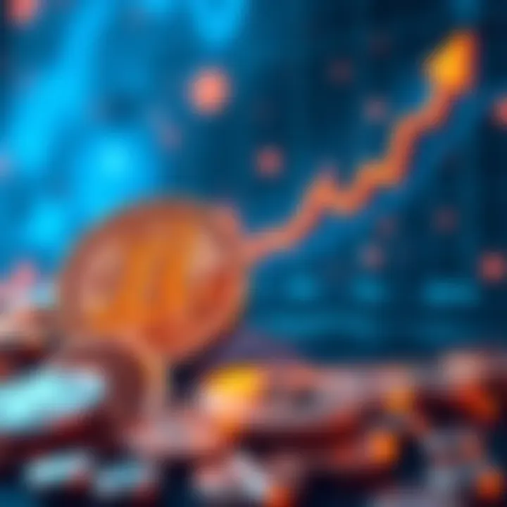 Bitcoin and XRP coins with a rising graph showing market growth