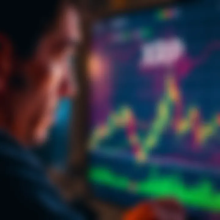 XRP Future Uncertainty A person looking at a digital chart showing fluctuating values of XRP with concerned expressions, symbolizing uncertainty in investments.