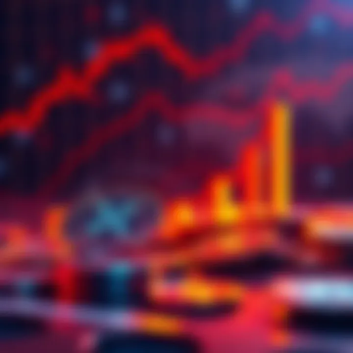 A visual representation of XRP cryptocurrency growth, showing digital coins with upward trend lines and a background of global currency symbols.