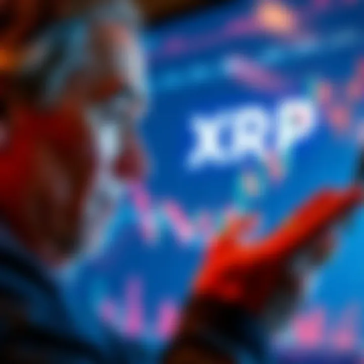 A person looking at a digital graph representing XRP's performance with a thoughtful expression, implying caution in investment decisions.