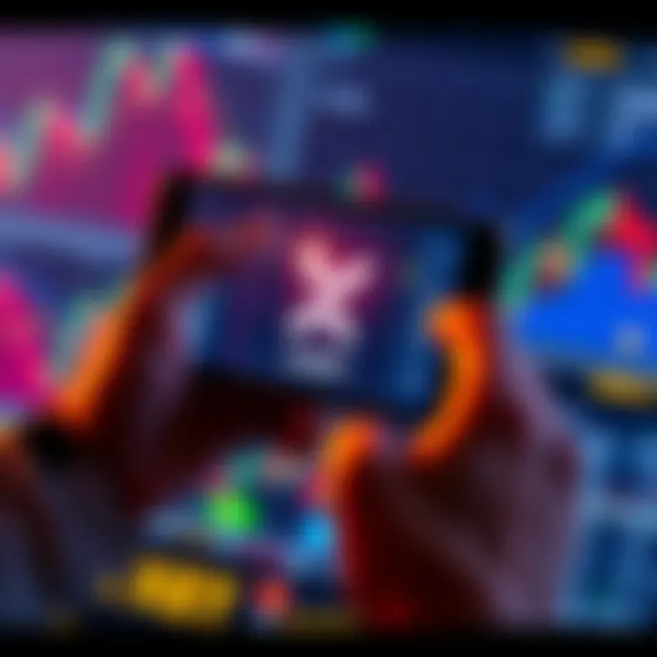 XRP Investment Journey A person holding a smartphone displaying the XRP logo while looking at financial charts, symbolizing a commitment to long-term investment in cryptocurrency.