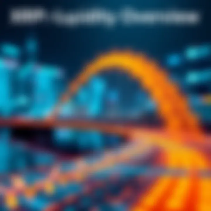 A graphic showing XRP as a bridge asset with transaction flows and liquidity indicators.