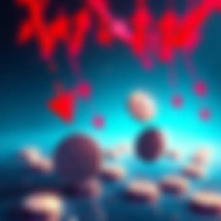 Illustration showing XRP coins falling down with red arrows, representing losses for investors.