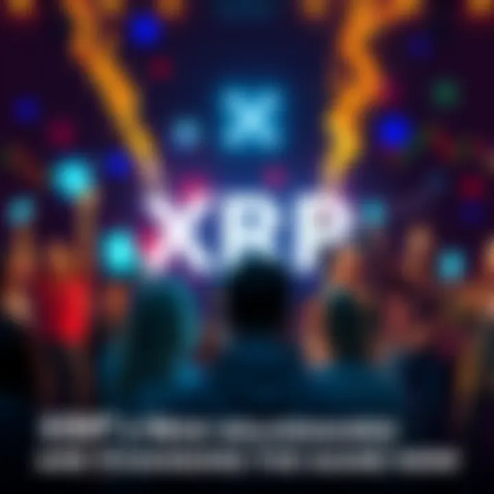 Group of diverse people celebrating their success in cryptocurrency investments, holding charts and devices showing rising trends, symbolizing the new wealth from XRP.