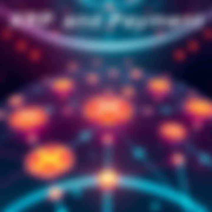 An illustration showing interconnected financial networks with glowing XRP symbols, symbolizing transparency and real-time settlements in payments.