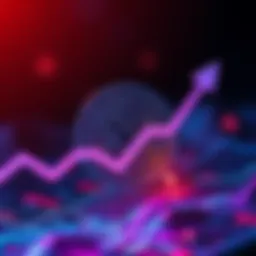 Graphic showing XRP coin with an upward trend arrow and a rising graph line