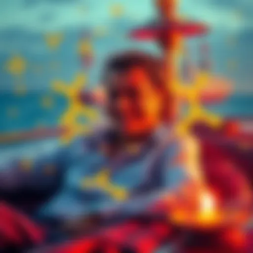 Person happily enjoying a luxurious lifestyle with symbols of wealth and XRP logos around them.