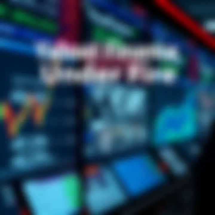 Yahoo! Finance Under Fire A graphic showing critical comments about Yahoo! Finance's reporting on a forum board with a backdrop of financial charts and stock tickers
