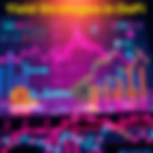 A graphical representation of yield strategies in decentralized finance, showing different methods like liquidity mining and real yield protocols, with colorful charts and graphs.