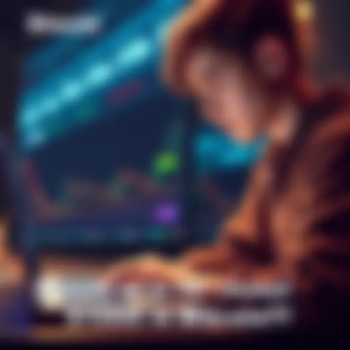 An 18-year-old looking at a laptop with Bitcoin charts on the screen, contemplating a $1000 investment.