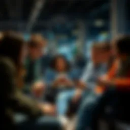 Young adults talking in a casual setting A group of young adults sitting together, looking distracted while using their phones instead of talking seriously with each other.