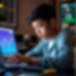 Young person investing in Bitcoin A young person looking at Bitcoin graphs on a laptop with a thoughtful expression