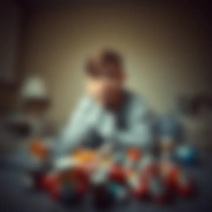 Young person overwhelmed by medication A young adult sits on a bed surrounded by various medication bottles, looking thoughtful and a bit frustrated, reflecting their struggle with mental health medications.