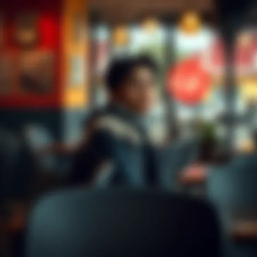 A 19-year-old looking hopeful while sitting at a café, surrounded by empty chairs, symbolizing a desire for friendship and connection.