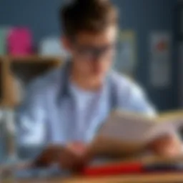 Young person studying for medical exam A 20-year-old studying with textbooks and medical notes, focused on preparing for their future in medicine.