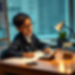 Young student planning Bitcoin investment A 14-year-old student sitting at a desk, writing a plan for investing in Bitcoin, with a calculator and savings jar in front of them.