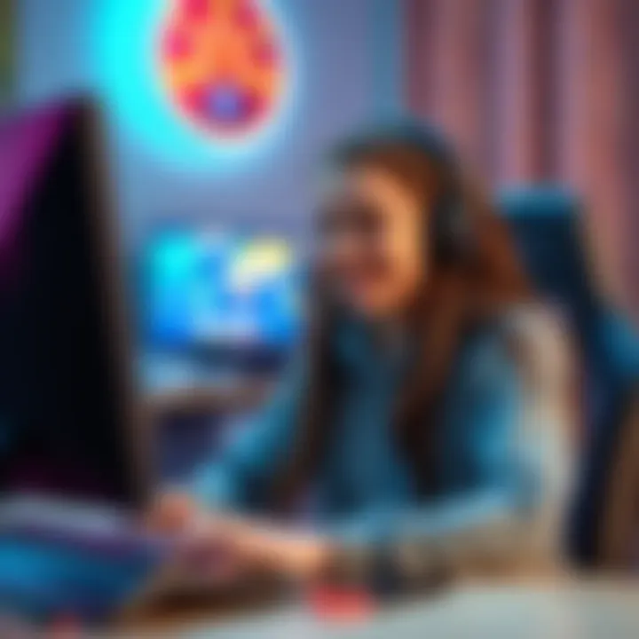 Young trans girl gaming A 22-year-old trans girl in front of a gaming setup, smiling and inviting others to join her for gaming and chatting.