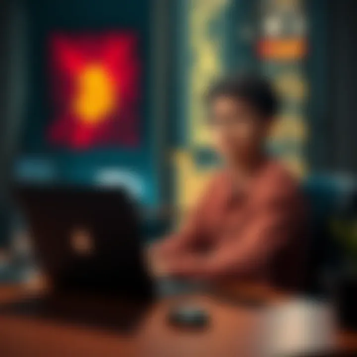 An 18-year-old sitting at a desk with a laptop, working on crypto projects, looking focused and hopeful.