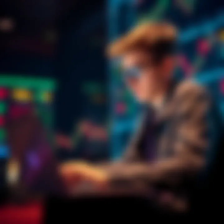 Young Investor Learning Trading A teenager studying trading strategies with a laptop and charts, focused on improving their investment skills for long-term profit.