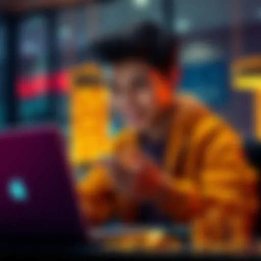 Young Investor with Meme Coins A young person analyzing meme coins on a laptop, looking excited about potential profits.