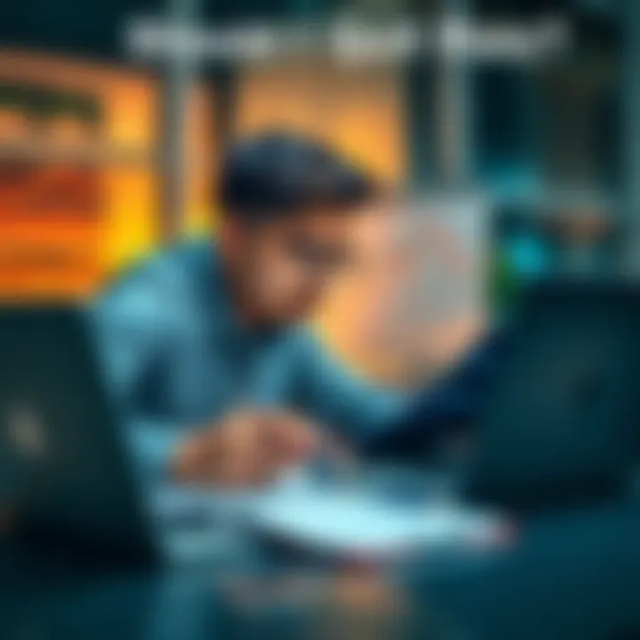 A young investor looking at financial charts on a laptop, contemplating investment decisions, with a notepad and pen nearby