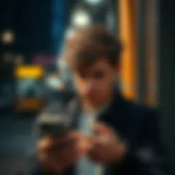 A 22-year-old man shows concern as he looks at his phone, reflecting on financial troubles after losing money in cryptocurrency investments.