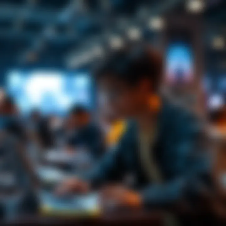 A young person in a hackathon setting looking at a laptop, seeking advice for ChatGPT API credits without a credit card.