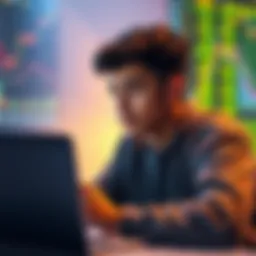 A young person examining cryptocurrency charts on a laptop with a thoughtful expression, pondering investment options.