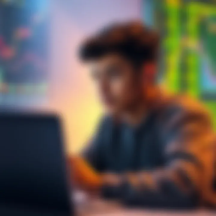 A young person examining cryptocurrency charts on a laptop with a thoughtful expression, pondering investment options.