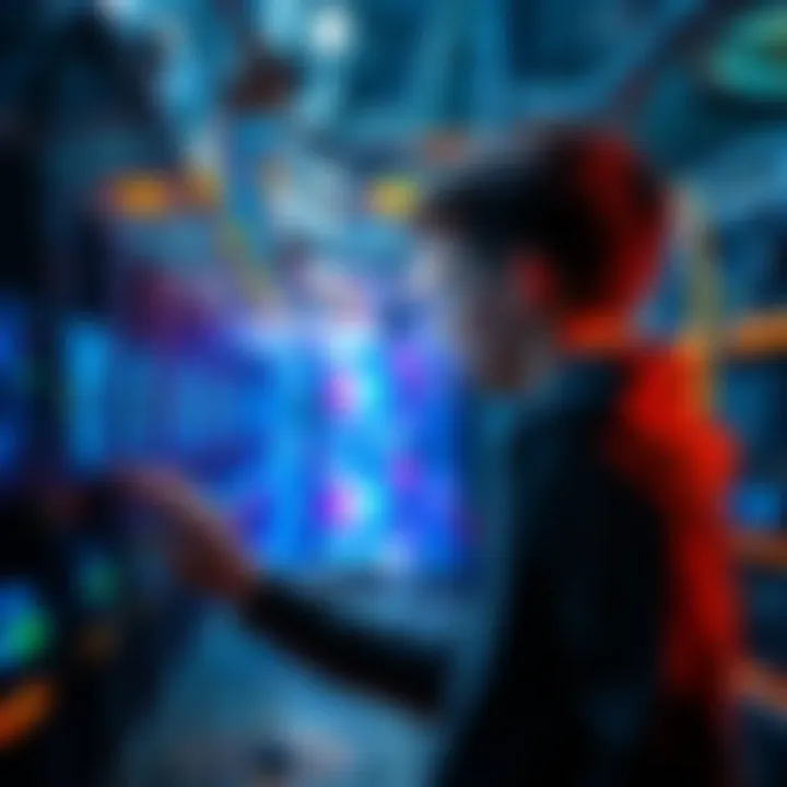A 19-year-old examines mining equipment in a room filled with computers, representing the future of cryptocurrency mining.