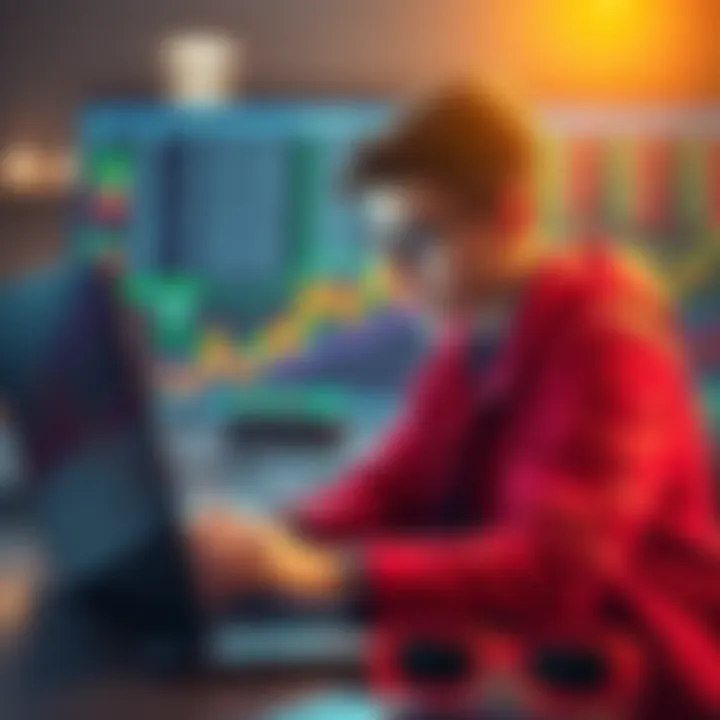 A young person analyzing stock market charts on a laptop