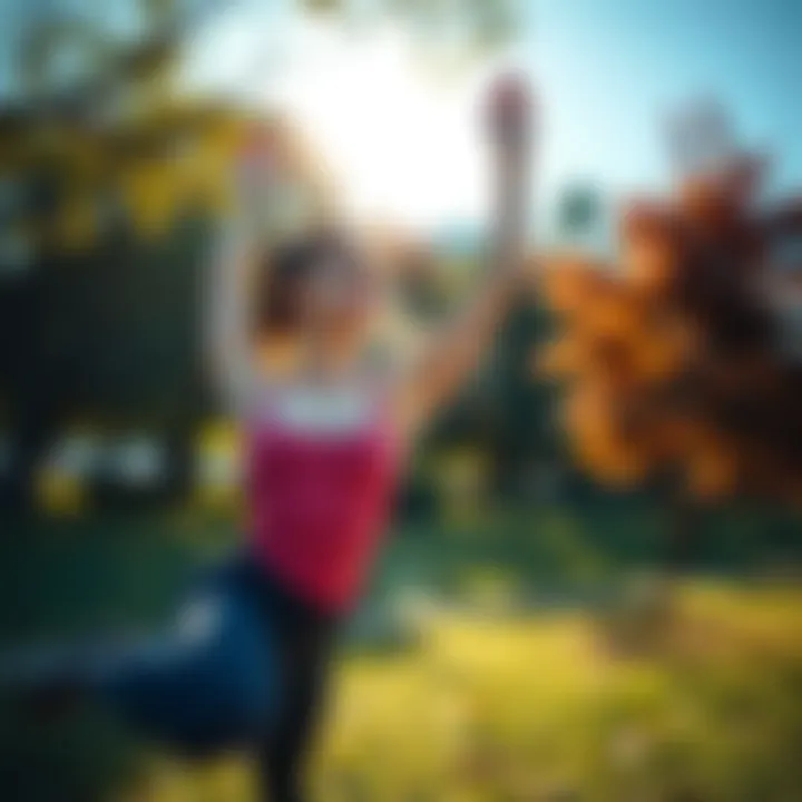 A young woman doing yoga in a sunlit park, promoting healthy habits for anti-ageing