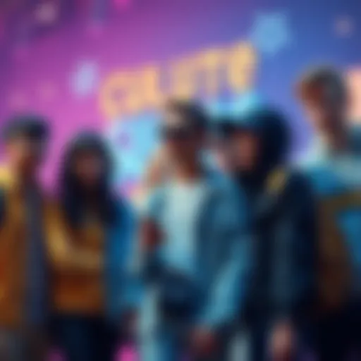 A group of young people wearing trendy clothes, expressing their individuality through fashion and communication, showcasing vibrant youth culture.