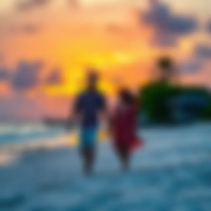 Couple walking hand in hand on a sandy beach during sunset in Zanzibar, showcasing the serene atmosphere perfect for a honeymoon.