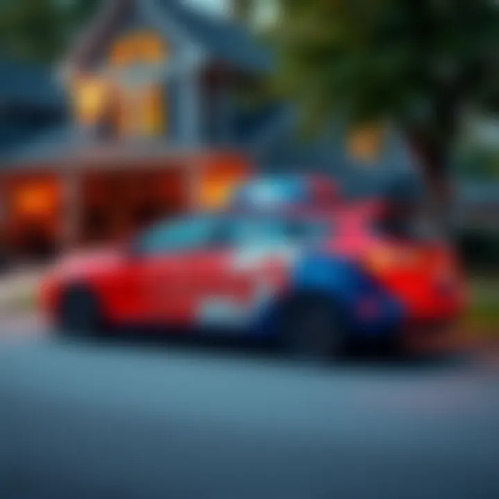 A delivery car with Zaxby's branding parked outside a house, highlighting the long-distance delivery issue