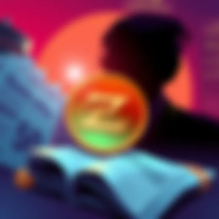 Illustration showing Zcash logo with financial documents and a silhouette of Jeffrey Epstein in the background